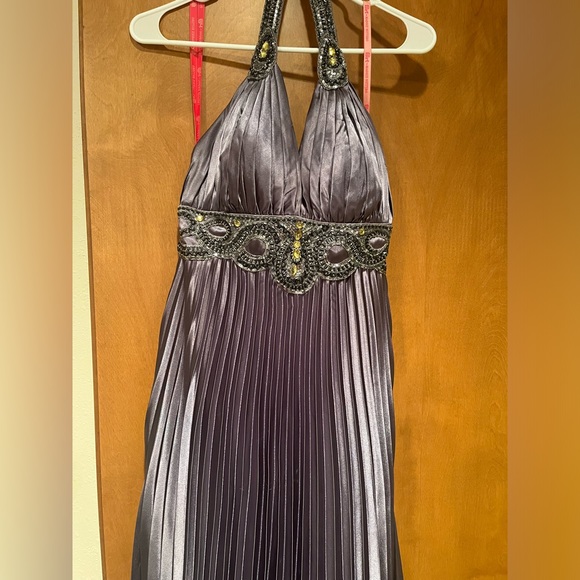 Formal silver halter gown with beading - Picture 3 of 5